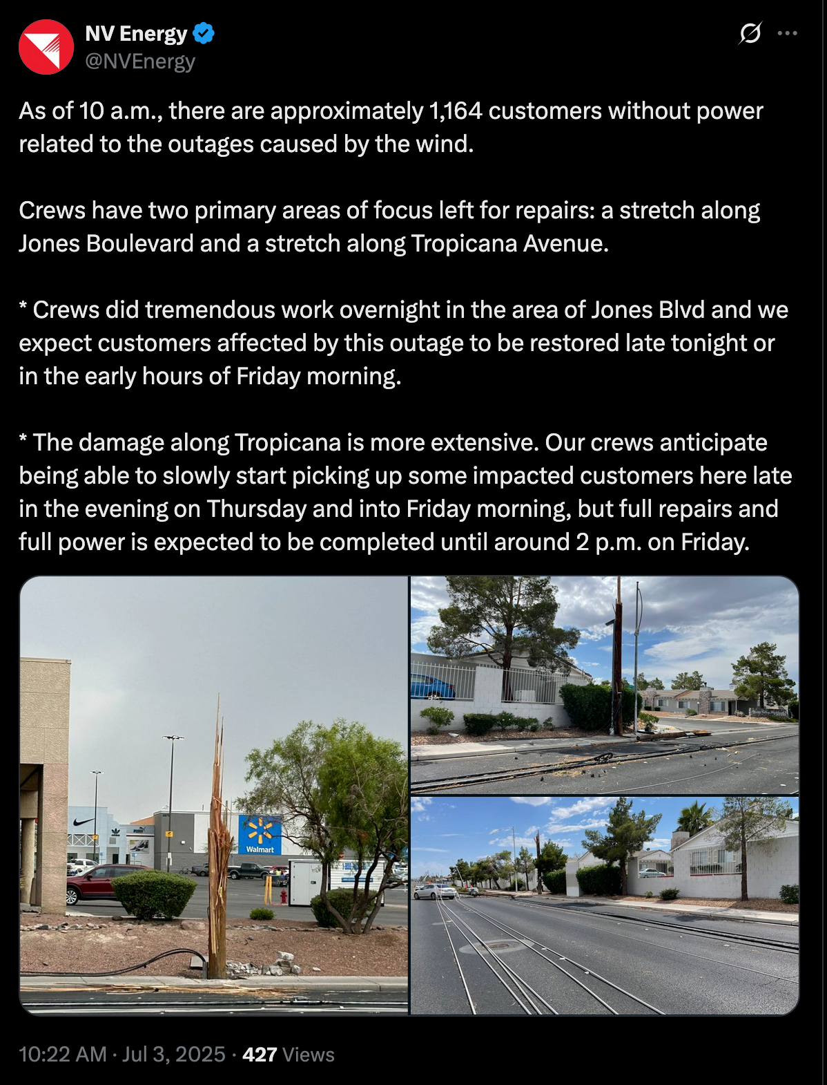 Thursday Evening: 1,000+ Have No Power Still According to NV Energy, Gov Buildings Still Cooling Centers
